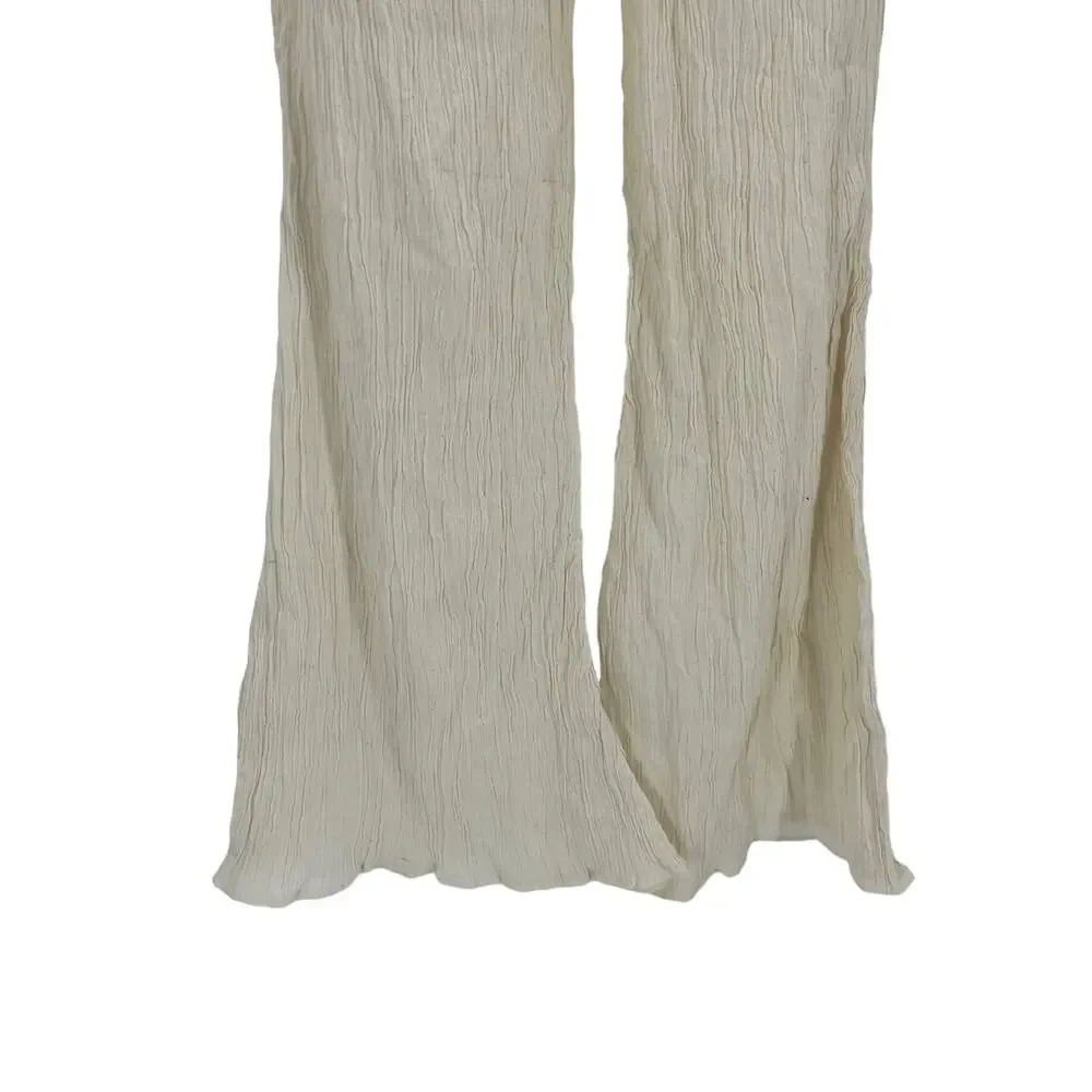 SAVANNAH MORROW Eve Crinkled Cotton Gauze Flare Pants Ecru Zip Belted S NEW_6